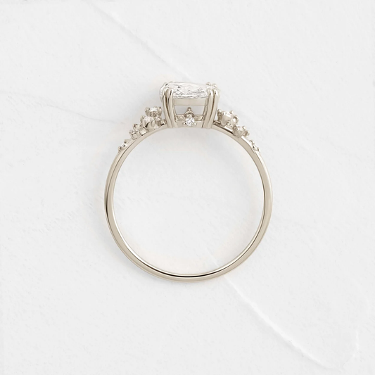 Snowdrift Ring 0.70 CT Rose Cut Diamond in 925 Sterling Silver | Gradient Accent Engagement Ring