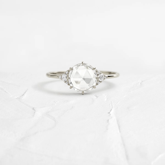 Lady’s Slipper Ring 1 CT Rose Cut Diamond in 925 Sterling Silver | Floral Inspired Engagement Ring