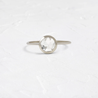 Edifice Ring 0.8 CT Rose Cut Diamond in 925 Sterling Silver | Modern Bezel Set Engagement Ring