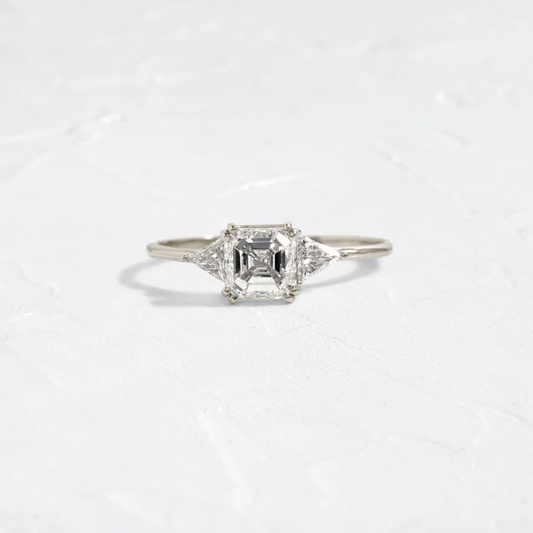 Sterling Silver Ring Three Stone 1.01 CT  Asscher Cut Arrow Design | 925 Sterling Silver Ring for Women | Elegant Silver Engagement Ring