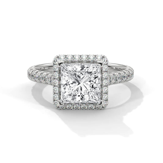 Square Halo Princess-Cut Diamond Ring in 925 Silver