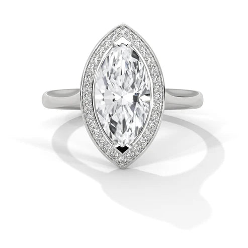 Timeless Marquise Halo Diamond Ring | Classic Bridal Jewelry in 925 Silver (1CT)