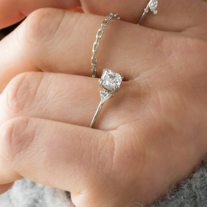 Sterling Silver Ring Three Stone 1.01 CT  Asscher Cut Arrow Design | 925 Sterling Silver Ring for Women | Elegant Silver Engagement Ring