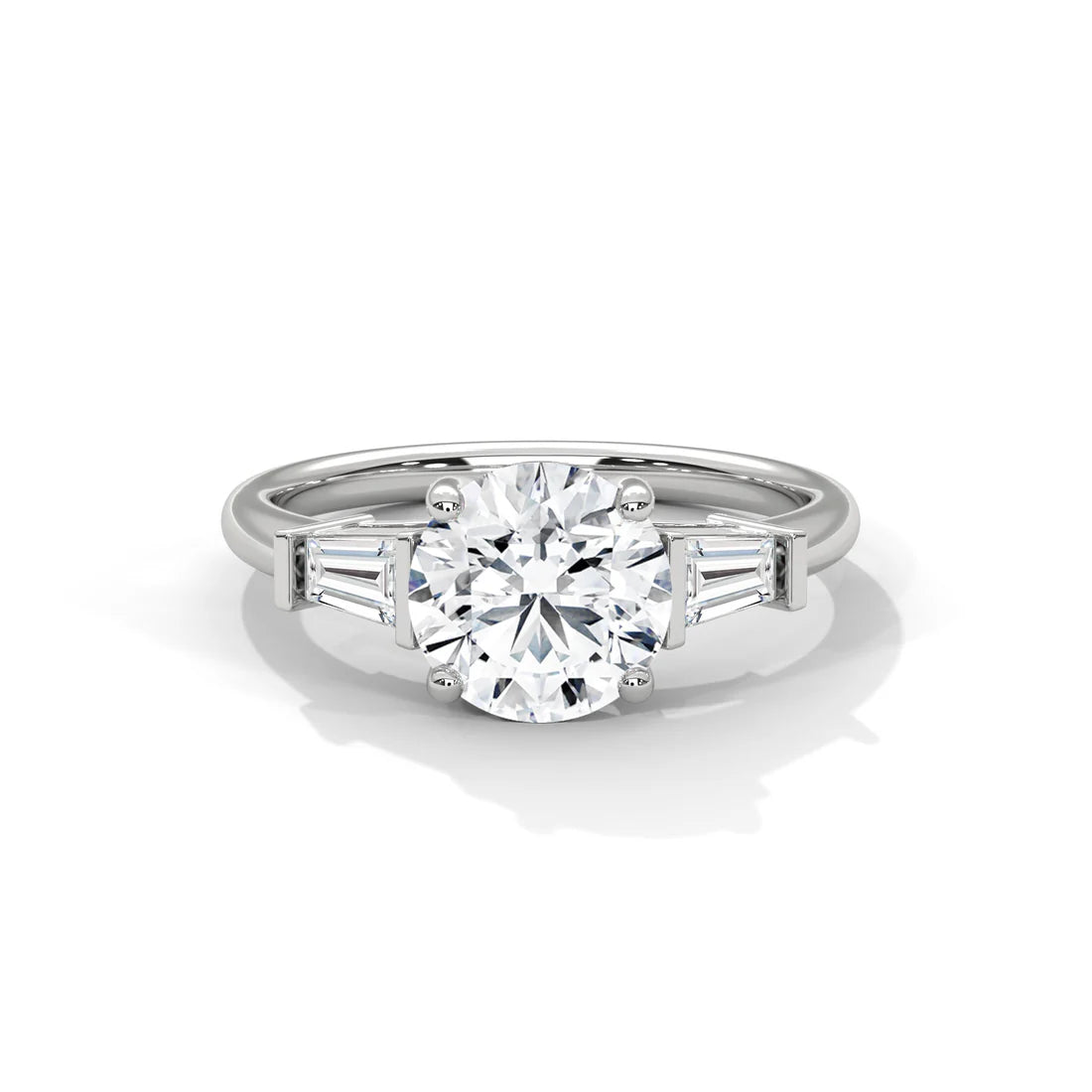 Timeless Three-Stone Round Diamond Ring with Sleek Baguette Accents in 925 Silver (1CT)