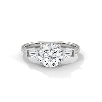 Timeless Three-Stone Round Diamond Ring with Sleek Baguette Accents in 925 Silver (1CT)