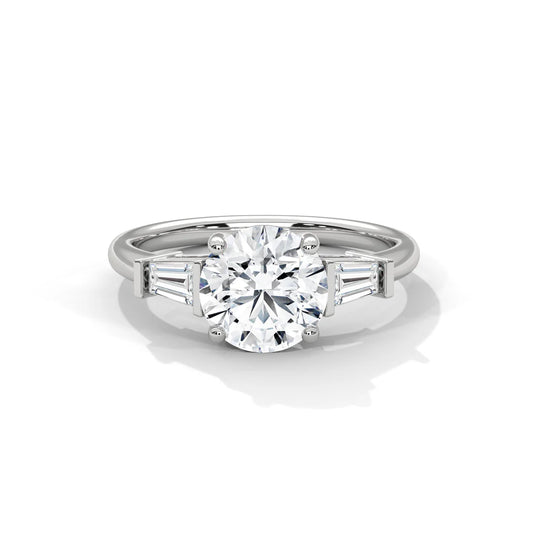 Timeless Three-Stone Round Diamond Ring with Sleek Baguette Accents in 925 Silver (1CT)