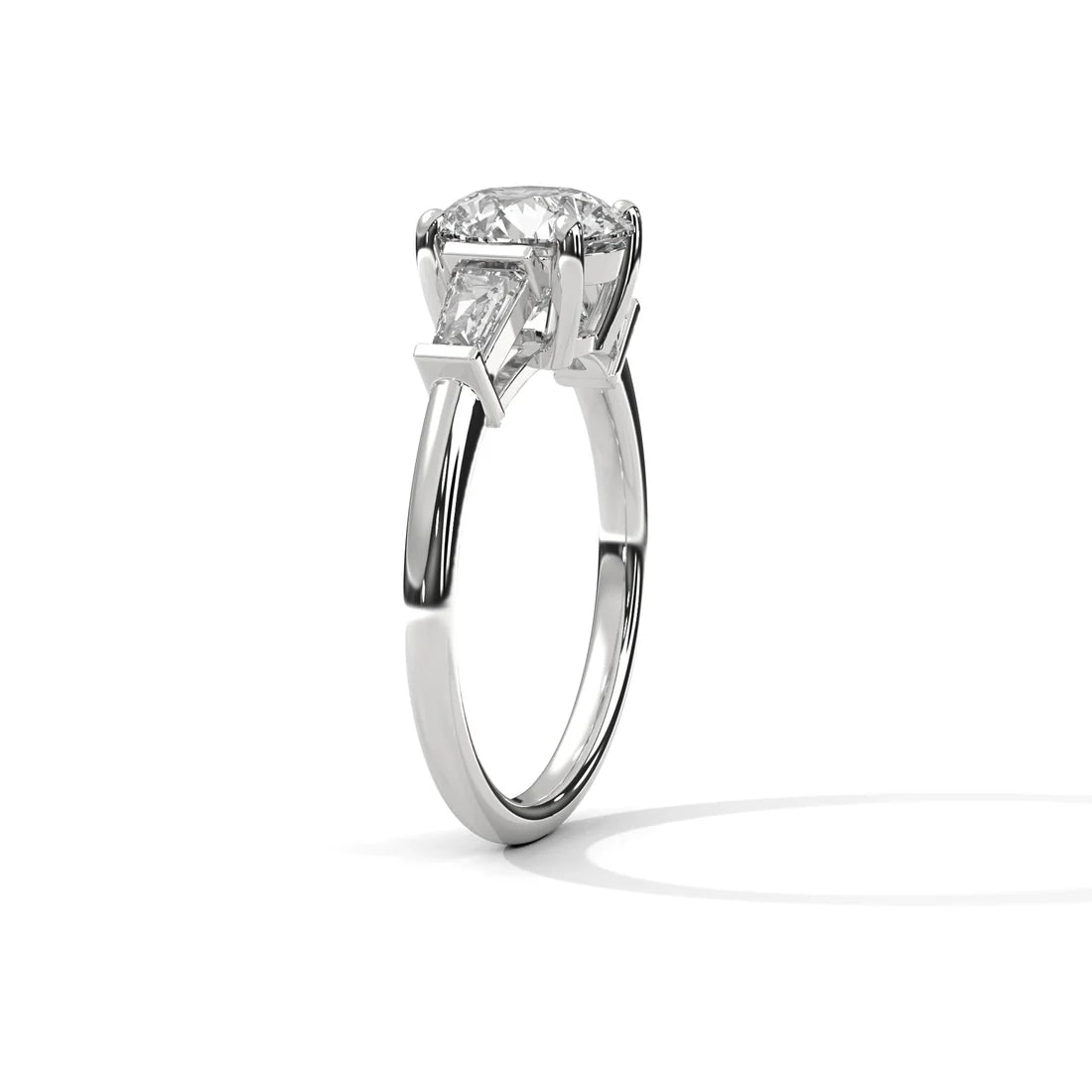 Timeless Three-Stone Round Diamond Ring with Sleek Baguette Accents in 925 Silver (1CT)