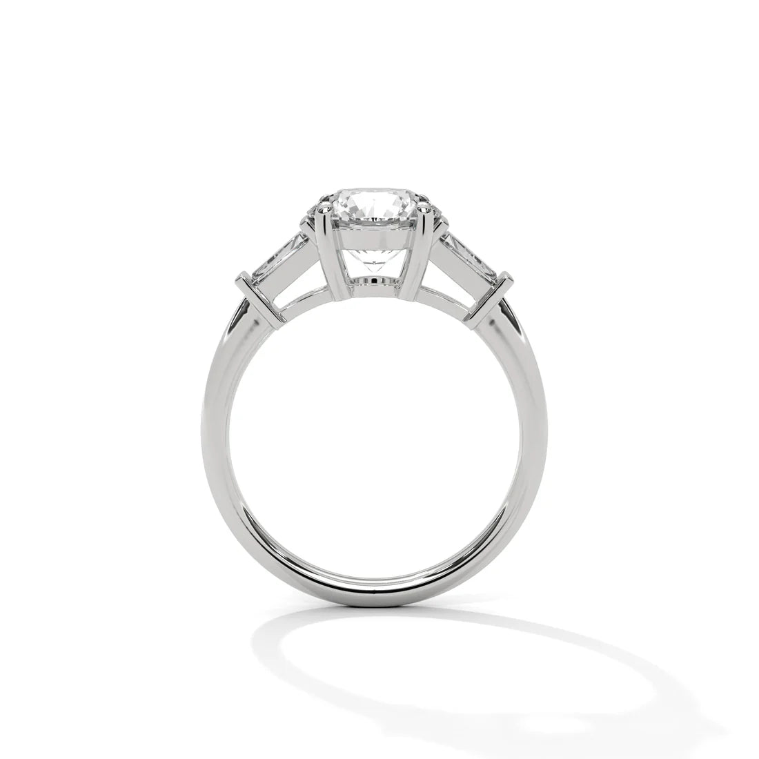 Timeless Three-Stone Round Diamond Ring with Sleek Baguette Accents in 925 Silver (1CT)