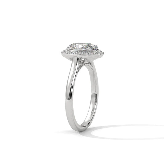 Oval-Cut Diamond Halo Ring with Dazzling Pavé Band for Timeless Elegance in 925 Silver