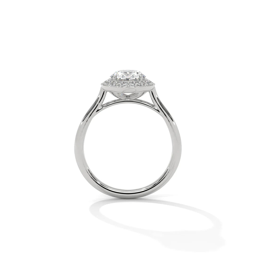 Oval-Cut Diamond Halo Ring with Dazzling Pavé Band for Timeless Elegance in 925 Silver