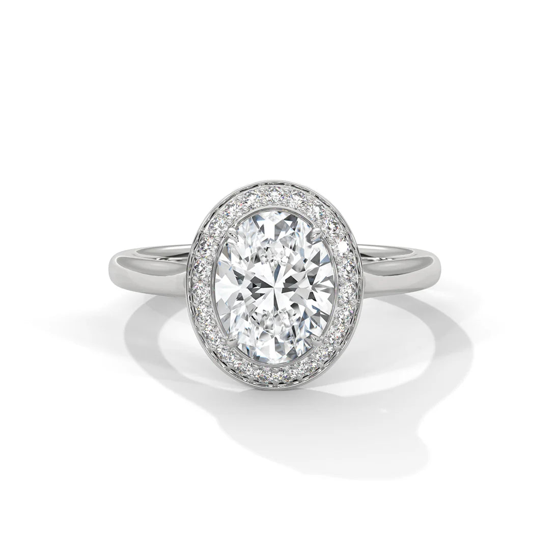 Oval-Cut Diamond Halo Ring with Dazzling Pavé Band for Timeless Elegance in 925 Silver
