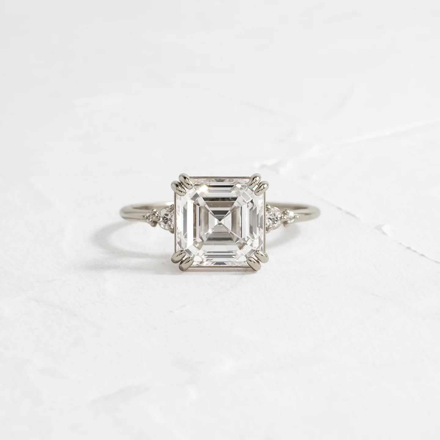 Pictorial Ring in 925 Sterling Silver with 3 CT Asscher Cut Diamond | Vintage Inspired Sterling Silver Statement Ring