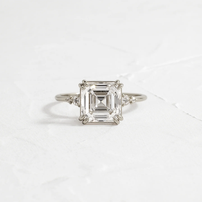 Pictorial Ring in 925 Sterling Silver with 3 CT Asscher Cut Diamond | Vintage Inspired Sterling Silver Statement Ring