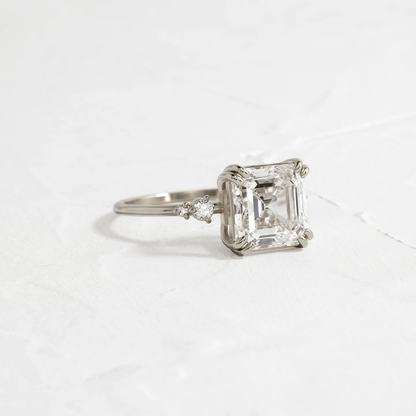 Pictorial Ring in 925 Sterling Silver with 3 CT Asscher Cut Diamond | Vintage Inspired Sterling Silver Statement Ring