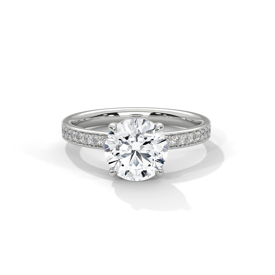 Round-Cut Diamond Engagement Ring with Hidden Halo & Pave Band in 925 Silver