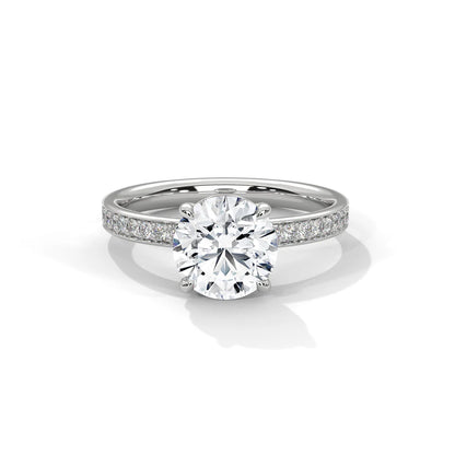 Round-Cut Diamond Engagement Ring with Hidden Halo & Pave Band in 925 Silver