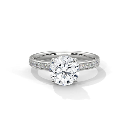 Round-Cut Diamond Engagement Ring with Hidden Halo & Pave Band in 925 Silver