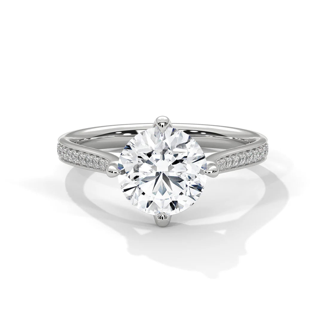 Round Brilliant-Cut Solitaire Engagement Ring with Pave Band in 925 Silver