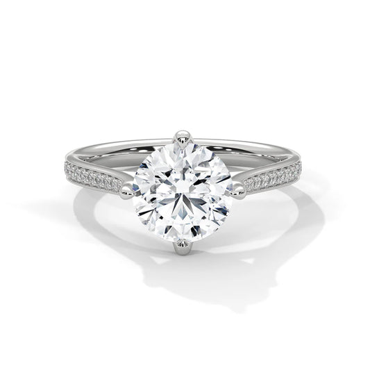 Round Brilliant-Cut Solitaire Engagement Ring with Pave Band in 925 Silver