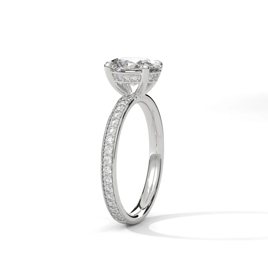 Oval-Cut Diamond Engagement Ring with Shimmering Pavé Band for Timeless Elegance in 925 Silver