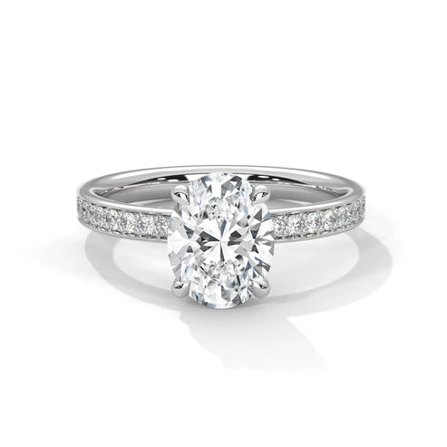 Oval-Cut Diamond Engagement Ring with Shimmering Pavé Band for Timeless Elegance in 925 Silver