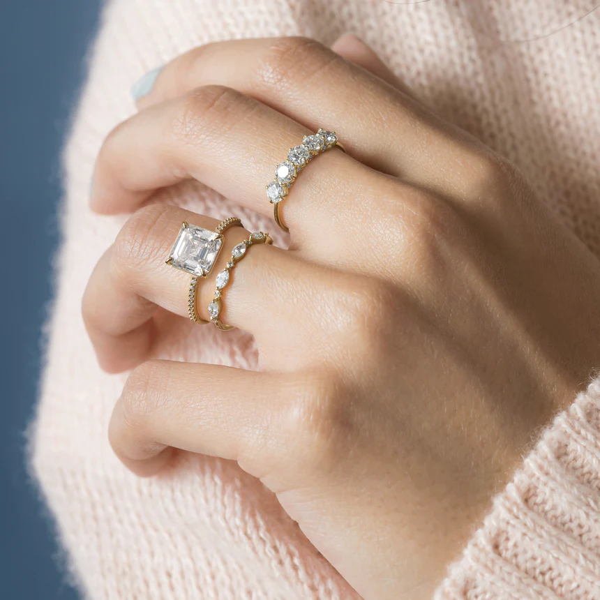 Whisper Ring with Pave Band in 925 Sterling Silver | Minimalist Sterling Silver Solitaire Style Ring for Women