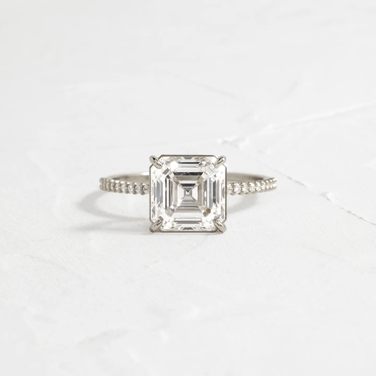 Whisper Ring with Pave Band in 925 Sterling Silver | Minimalist Sterling Silver Solitaire Style Ring for Women