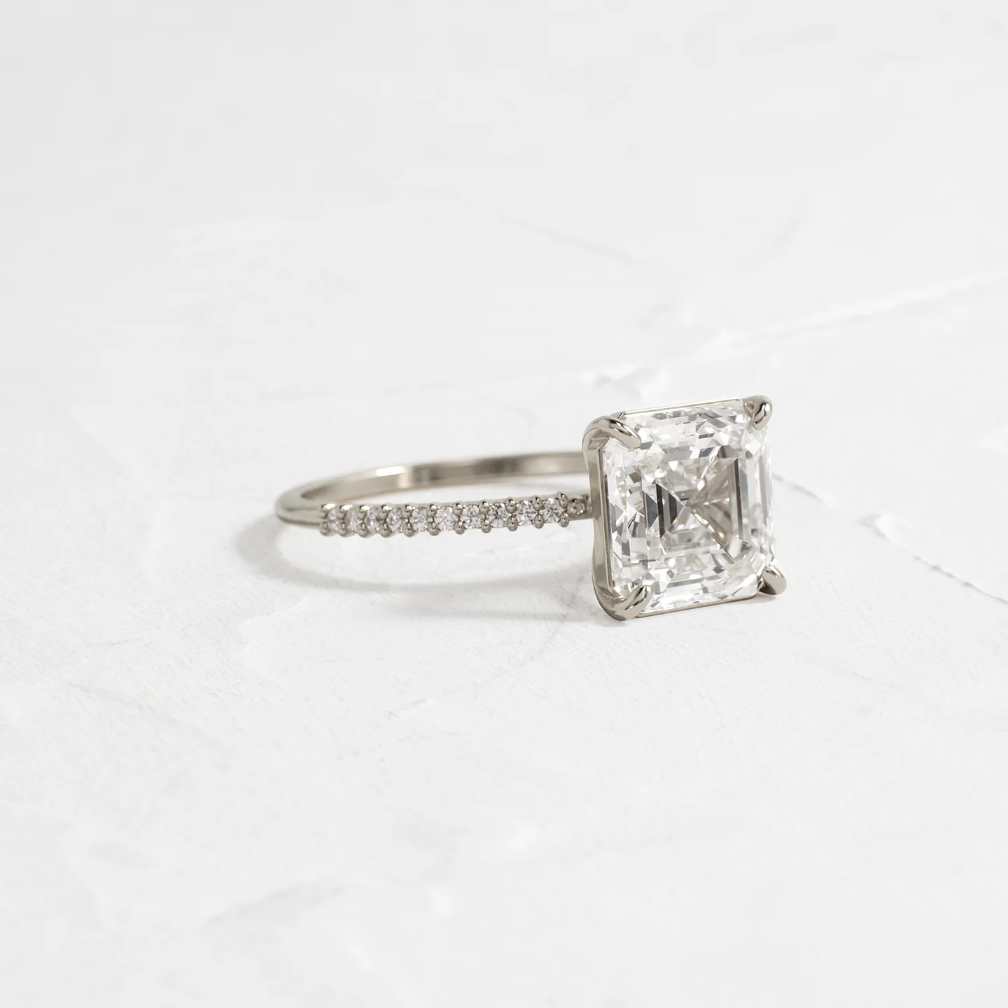 Whisper Ring with Pave Band in 925 Sterling Silver | Minimalist Sterling Silver Solitaire Style Ring for Women