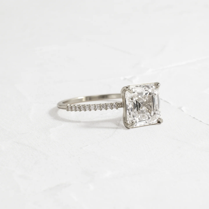 Whisper Ring with Pave Band in 925 Sterling Silver | Minimalist Sterling Silver Solitaire Style Ring for Women