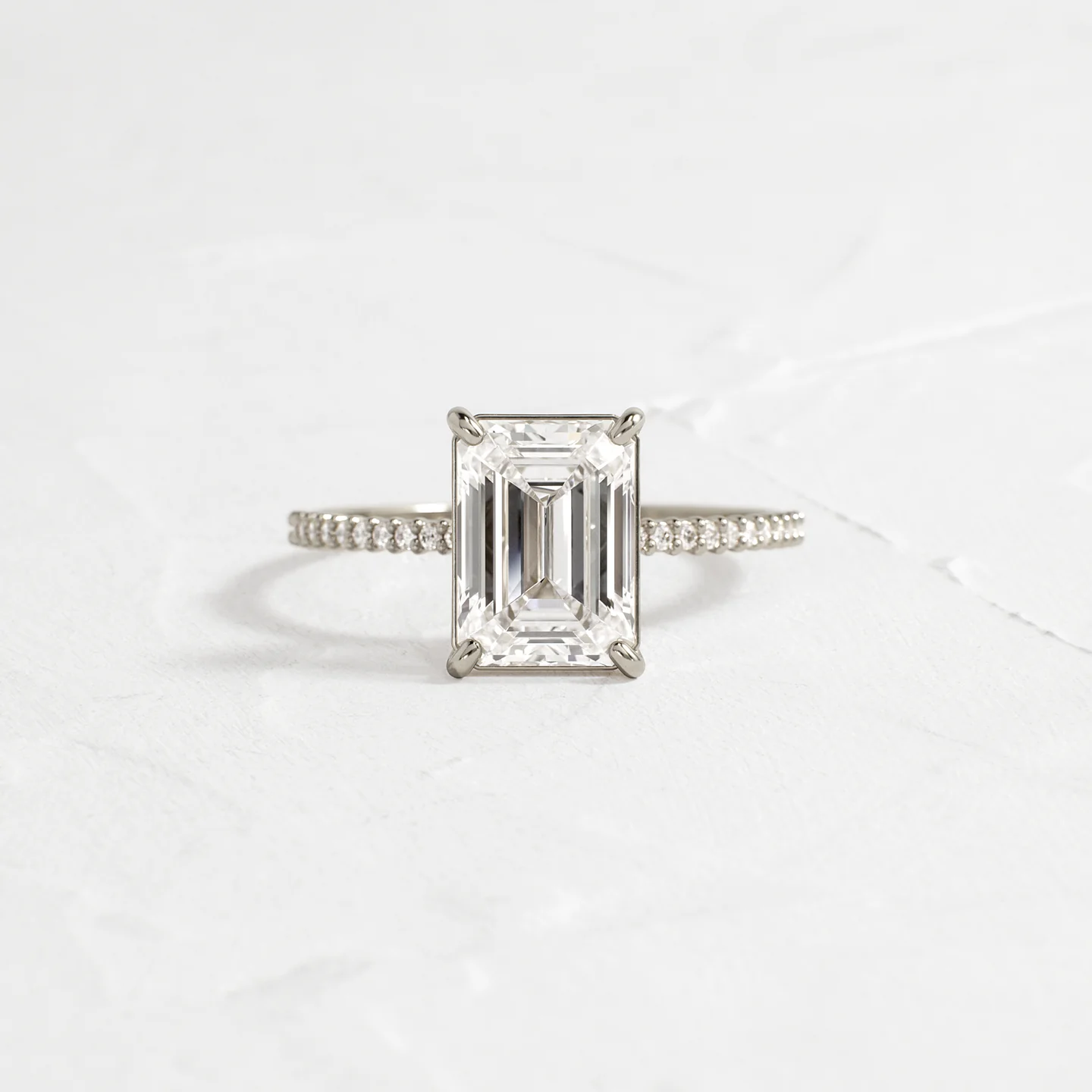 Whisper Ring with Pave Band 2.5 Ct Emerald Cut in 925 Sterling Silver | Minimalist Sterling Silver Engagement Style Ring for Women