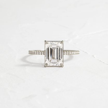 Whisper Ring with Pave Band 2.5 Ct Emerald Cut in 925 Sterling Silver | Minimalist Sterling Silver Engagement Style Ring for Women