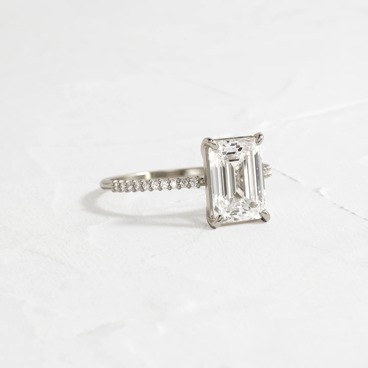 Whisper Ring with Pave Band 2.5 Ct Emerald Cut in 925 Sterling Silver | Minimalist Sterling Silver Engagement Style Ring for Women