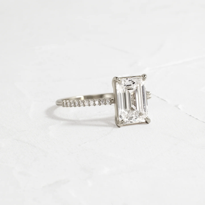 Whisper Ring with Pave Band 2.5 Ct Emerald Cut in 925 Sterling Silver | Minimalist Sterling Silver Engagement Style Ring for Women