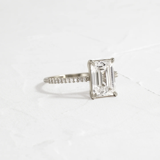 Whisper Ring with Pave Band 2.5 Ct Emerald Cut in 925 Sterling Silver | Minimalist Sterling Silver Engagement Style Ring for Women