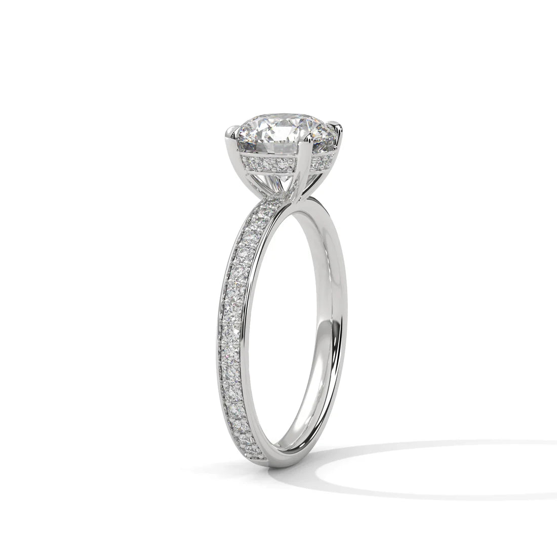 Round-Cut Diamond Engagement Ring with Hidden Halo & Pave Band in 925 Silver