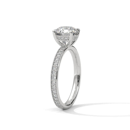 Round-Cut Diamond Engagement Ring with Hidden Halo & Pave Band in 925 Silver