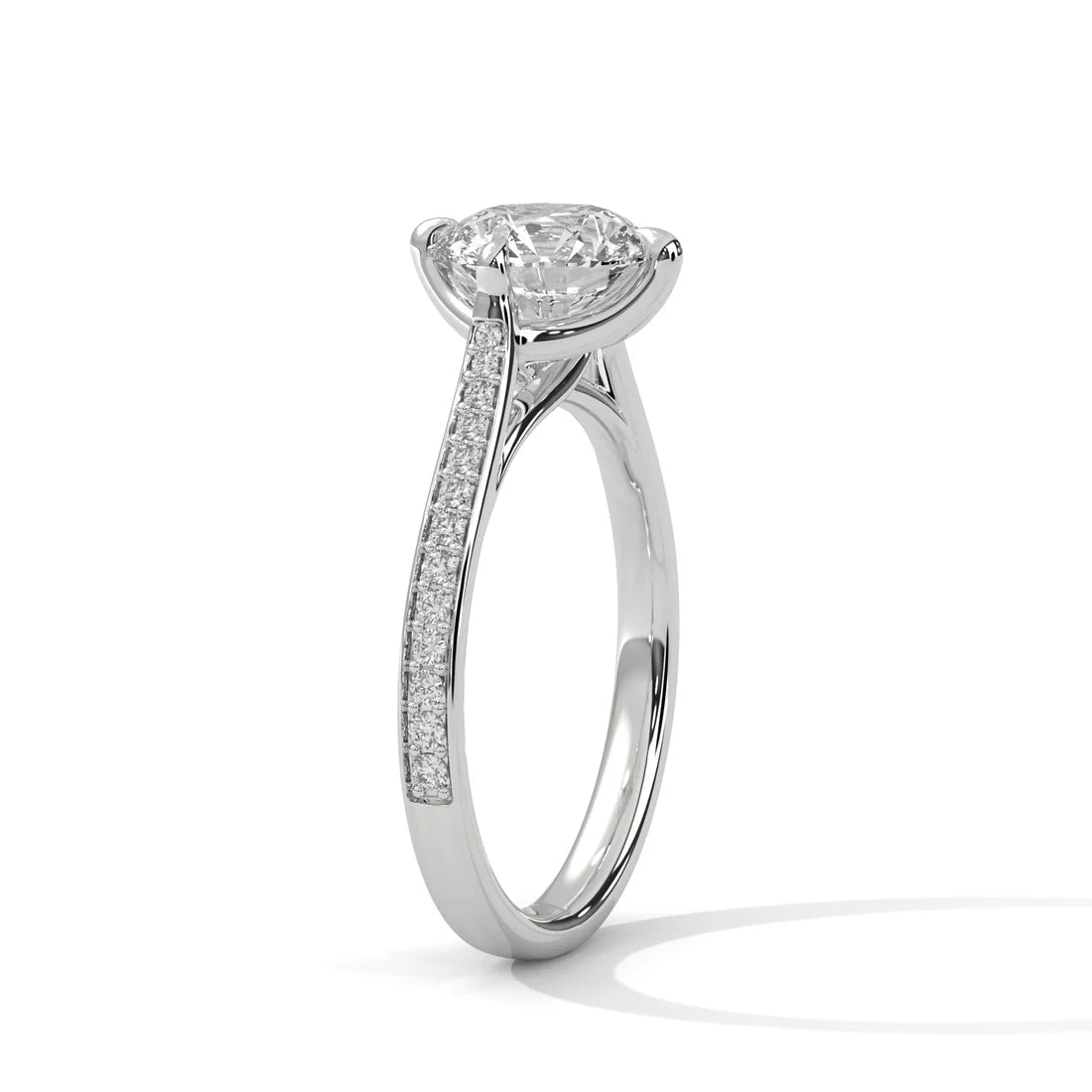 Round Brilliant-Cut Solitaire Engagement Ring with Pave Band in 925 Silver