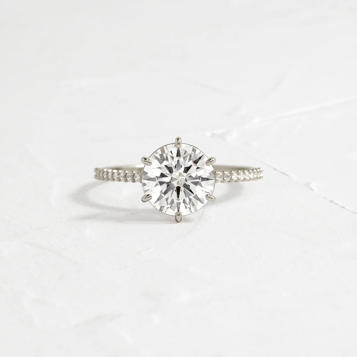 Whisper Ring with Pave Band in 925 Sterling Silver |2 CT Round Cut Minimalist Engagement Style Ring for Women