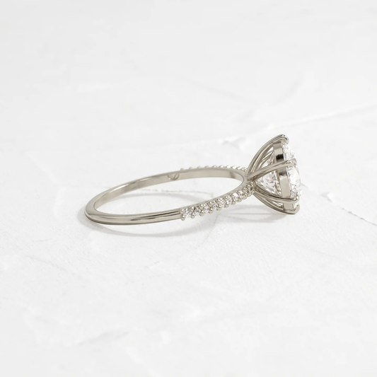 Whisper Ring with Pave Band in 925 Sterling Silver |2 CT Round Cut Minimalist Engagement Style Ring for Women