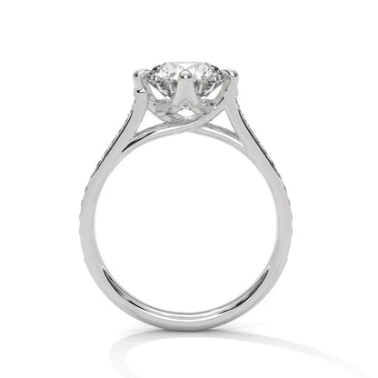 Round Brilliant-Cut Solitaire Engagement Ring with Pave Band in 925 Silver