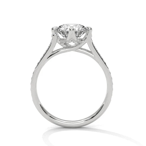 Round Brilliant-Cut Solitaire Engagement Ring with Pave Band in 925 Silver