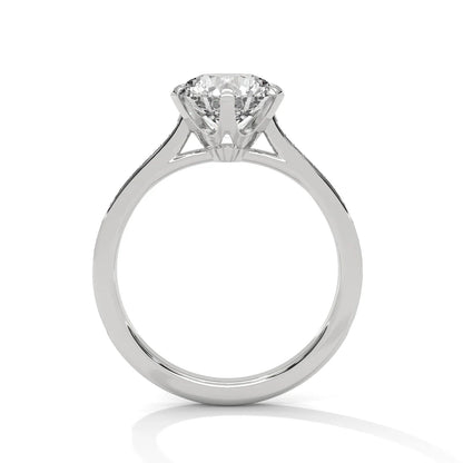 Round-Cut Diamond Engagement Ring with Pave Band and Classic Six-Prong Setting in 925 Silver