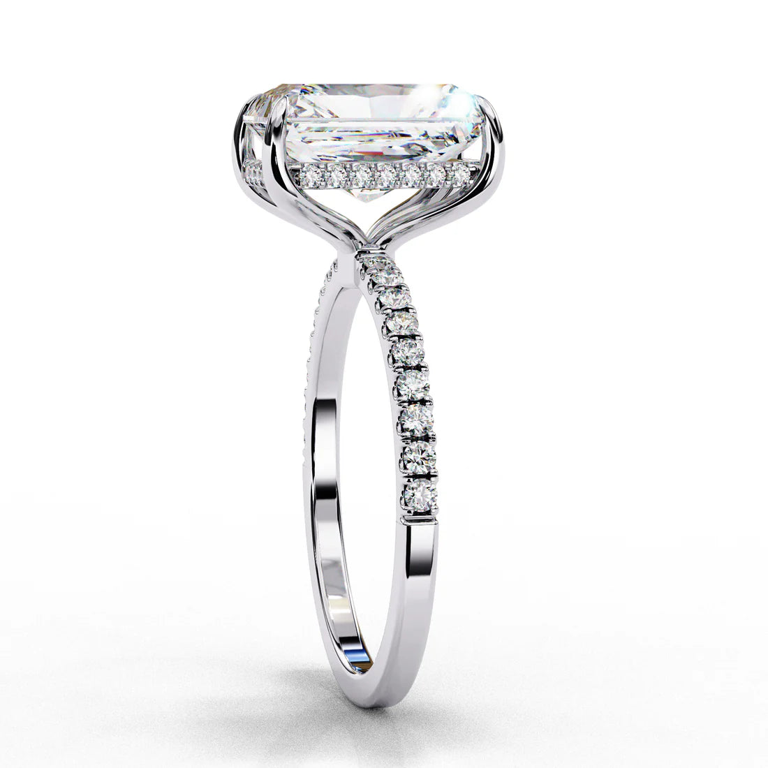 Radiant-Cut Diamond Engagement Ring with Pave Band in 925 Silver | Elegant Bridal Fine Jewelry