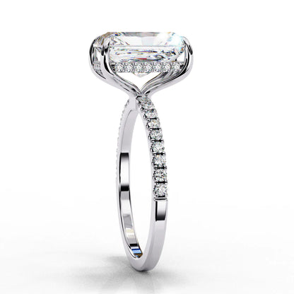 Radiant-Cut Diamond Engagement Ring with Pave Band in 925 Silver | Elegant Bridal Fine Jewelry