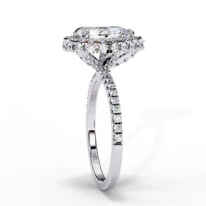Pear-Shaped Diamond Engagement Ring with Double Halo and Pave Band in 925 Silver