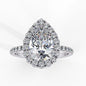 Pear-Shaped Diamond Engagement Ring with Double Halo and Pave Band in 925 Silver