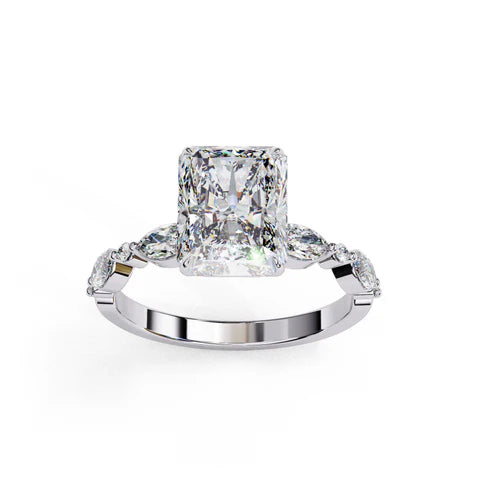 Radiant Engagement Ring with Marquise & Round Accents in 925 Silver