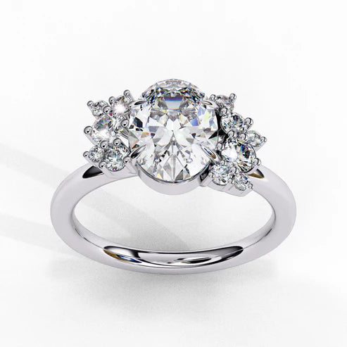 Radiant Floral Cluster Diamond Engagement Ring in 925 Silver