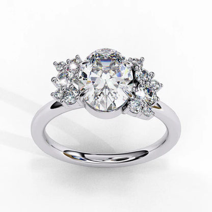 Radiant Floral Cluster Diamond Engagement Ring in 925 Silver