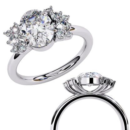 Radiant Floral Cluster Diamond Engagement Ring in 925 Silver
